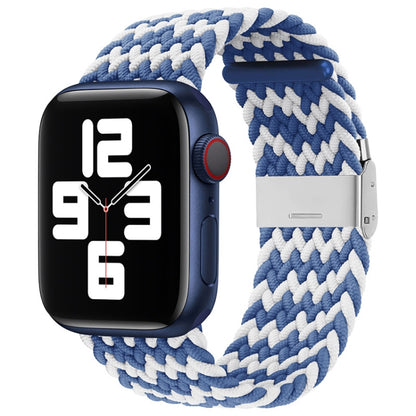 Nylon Braid One Buckle Watch Band For Apple Watch Ultra 49mm&Watch Ultra 2 49mm / Series 9&8&7 45mm / SE 3&SE 2&6&SE&5&4 44mm / 3&2&1 42mm(W Blue White) by bashfashion
