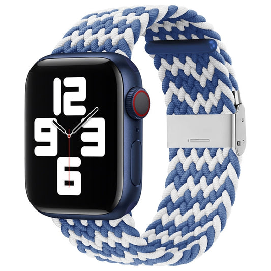 Nylon Braid One Buckle Watch Band For Apple Watch Ultra 49mm&Watch Ultra 2 49mm / Series 9&8&7 45mm / SE 3&SE 2&6&SE&5&4 44mm / 3&2&1 42mm(W Blue White) by bashfashion