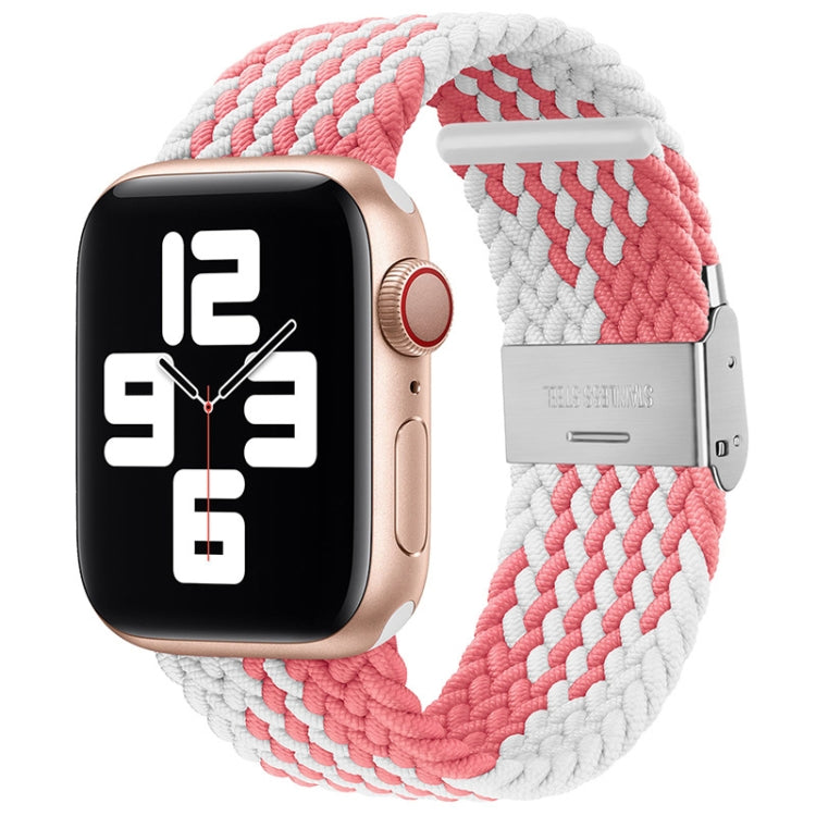 Nylon Braid One Buckle Watch Band For Apple Watch Ultra 49mm&Watch Ultra 2 49mm / Series 9&8&7 45mm / SE 3&SE 2&6&SE&5&4 44mm / 3&2&1 42mm(Z Pink White) by bashfashion
