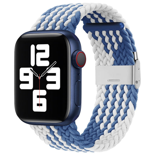 Nylon Braid One Buckle Watch Band For Apple Watch Ultra 49mm&Watch Ultra 2 49mm / Series 9&8&7 45mm / SE 3&SE 2&6&SE&5&4 44mm / 3&2&1 42mm(Z Blue White) by bashfashion