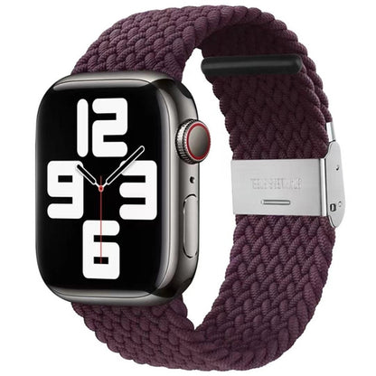 Nylon Braid One Buckle Watch Band For Apple Watch Ultra 49mm&Watch Ultra 2 49mm / Series 9&8&7 45mm / SE 3&SE 2&6&SE&5&4 44mm / 3&2&1 42mm(Cherry) by bashfashion