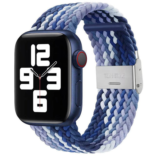 Nylon Braid One Buckle Watch Band For Apple Watch Ultra 49mm&Watch Ultra 2 49mm / Series 9&8&7 45mm / SE 3&SE 2&6&SE&5&4 44mm / 3&2&1 42mm(Blueberry) by bashfashion