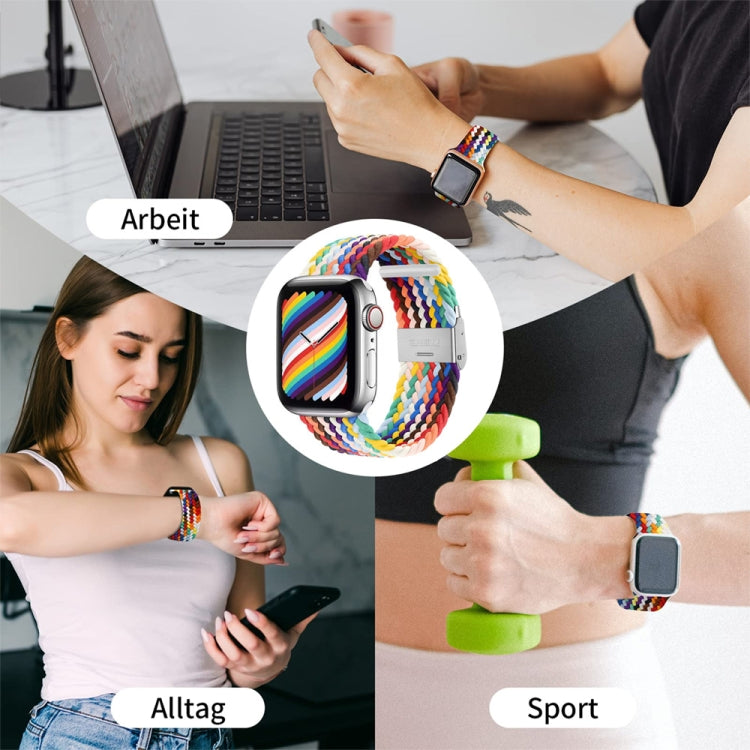 Nylon Braid One Buckle Watch Band For Apple Watch Ultra 49mm&Watch Ultra 2 49mm / Series 9&8&7 45mm / SE 3&SE 2&6&SE&5&4 44mm / 3&2&1 42mm(Deep Blue) by bashfashion