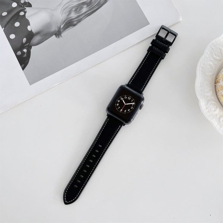 Oil Edge Bright Surface Leather Watch Band For Apple Watch Series 9&8&7 41mm / SE 3&SE 2&6&SE&5&4 40mm / 3&2&1 38mm(Black) by bashfashion