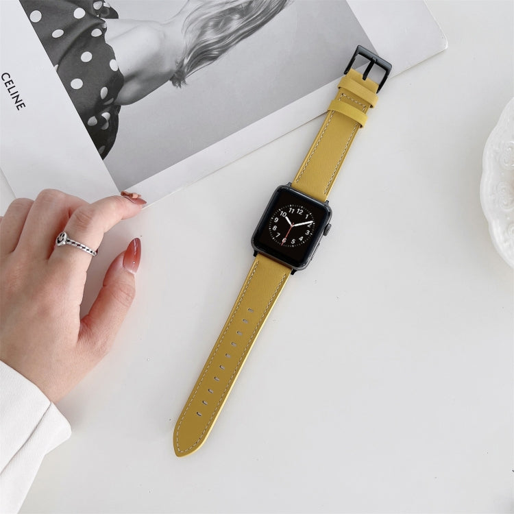 Oil Edge Bright Surface Leather Watch Band For Apple Watch Series 9&8&7 41mm / SE 3&SE 2&6&SE&5&4 40mm / 3&2&1 38mm(Yellow) by bashfashion