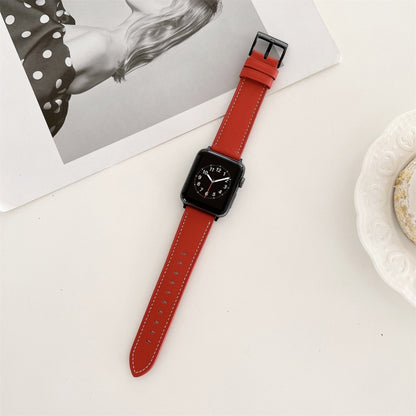 Oil Edge Bright Surface Leather Watch Band For Apple Watch Series 9&8&7 41mm / SE 3&SE 2&6&SE&5&4 40mm / 3&2&1 38mm(Red) by bashfashion