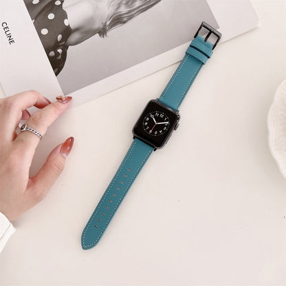 Oil Edge Bright Surface Leather Watch Band For Apple Watch Series 9&8&7 41mm / SE 3&SE 2&6&SE&5&4 40mm / 3&2&1 38mm(Blue) by bashfashion
