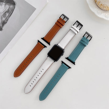 Oil Edge Bright Surface Leather Watch Band For Apple Watch Series 9&8&7 41mm / SE 3&SE 2&6&SE&5&4 40mm / 3&2&1 38mm(Blue) by bashfashion