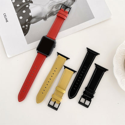 Oil Edge Bright Surface Leather Watch Band For Apple Watch Ultra 49mm&Watch Ultra 2 49mm / Series 9&8&7 45mm / SE 3&SE 2&6&SE&5&4 44mm / 3&2&1 42mm(Black) by bashfashion