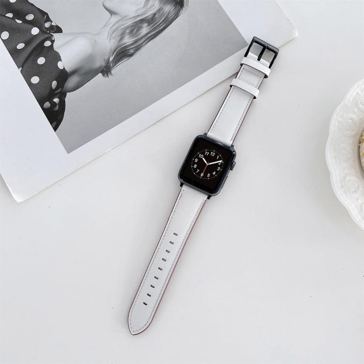 Oil Edge Bright Surface Leather Watch Band For Apple Watch Ultra 49mm&Watch Ultra 2 49mm / Series 9&8&7 45mm / SE 3&SE 2&6&SE&5&4 44mm / 3&2&1 42mm(White) by bashfashion