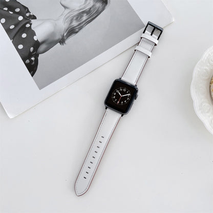 Oil Edge Bright Surface Leather Watch Band For Apple Watch Ultra 49mm&Watch Ultra 2 49mm / Series 9&8&7 45mm / SE 3&SE 2&6&SE&5&4 44mm / 3&2&1 42mm(White) by bashfashion