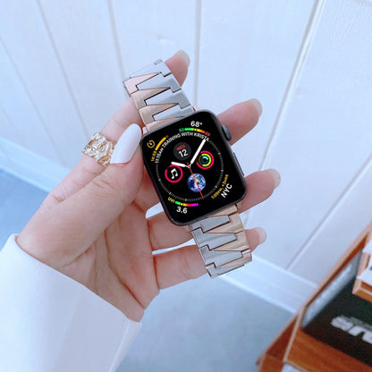 Lightning Shape Stainless Steel Watch Band For Apple Watch Series 9&8&7 41mm / SE 3&SE 2&6&SE&5&4 40mm / 3&2&1 38mm(Rose Gold + Silver) by bashfashion