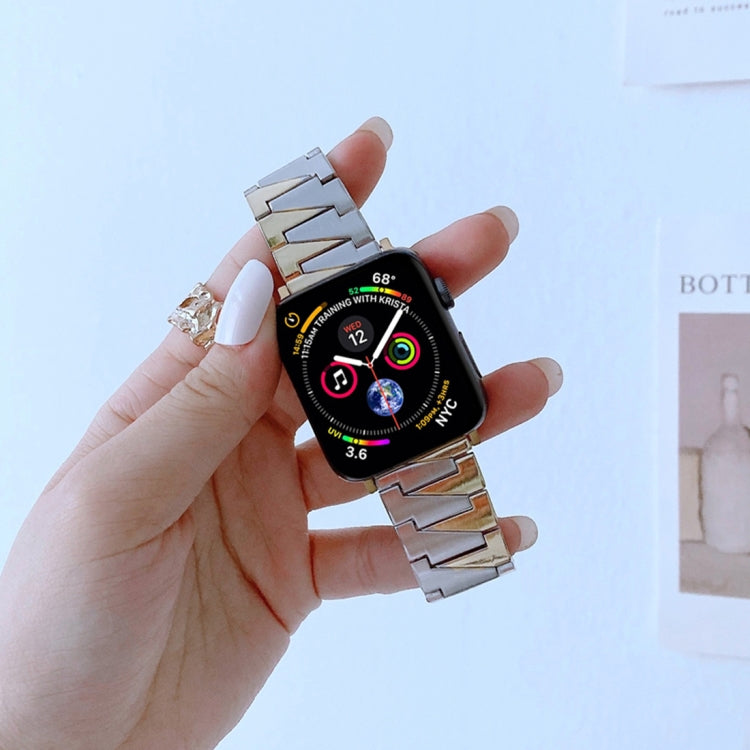 Lightning Shape Stainless Steel Watch Band For Apple Watch Ultra 49mm&Watch Ultra 2 49mm / Series 9&8&7 45mm / SE 3&SE 2&6&SE&5&4 44mm / 3&2&1 42mm(Gold + Silver) by bashfashion