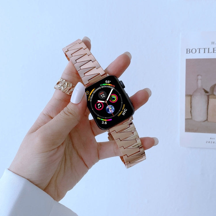 Lightning Shape Stainless Steel Watch Band For Apple Watch Ultra 49mm&Watch Ultra 2 49mm / Series 9&8&7 45mm / SE 3&SE 2&6&SE&5&4 44mm / 3&2&1 42mm(Rose Gold) by bashfashion