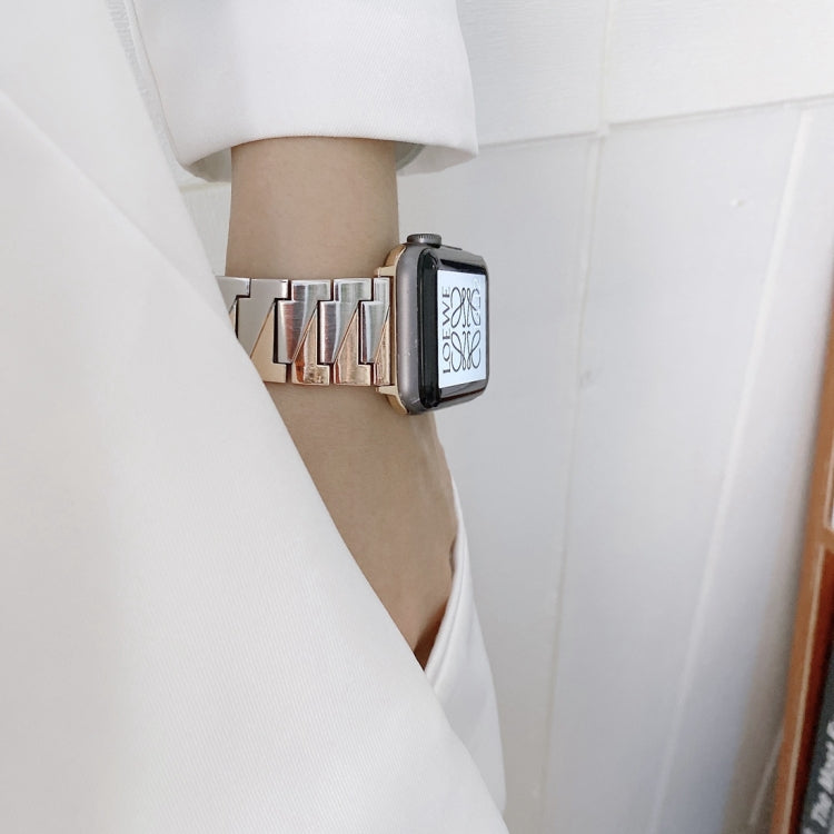 Lightning Shape Stainless Steel Watch Band For Apple Watch Ultra 49mm&Watch Ultra 2 49mm / Series 9&8&7 45mm / SE 3&SE 2&6&SE&5&4 44mm / 3&2&1 42mm(Gold + Silver) by bashfashion