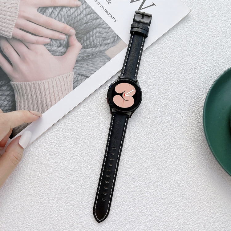 For Samsung Galaxy Watch4 40mm / 44mm Sewing Leather Strap Watch Band(Black) by bashfashion