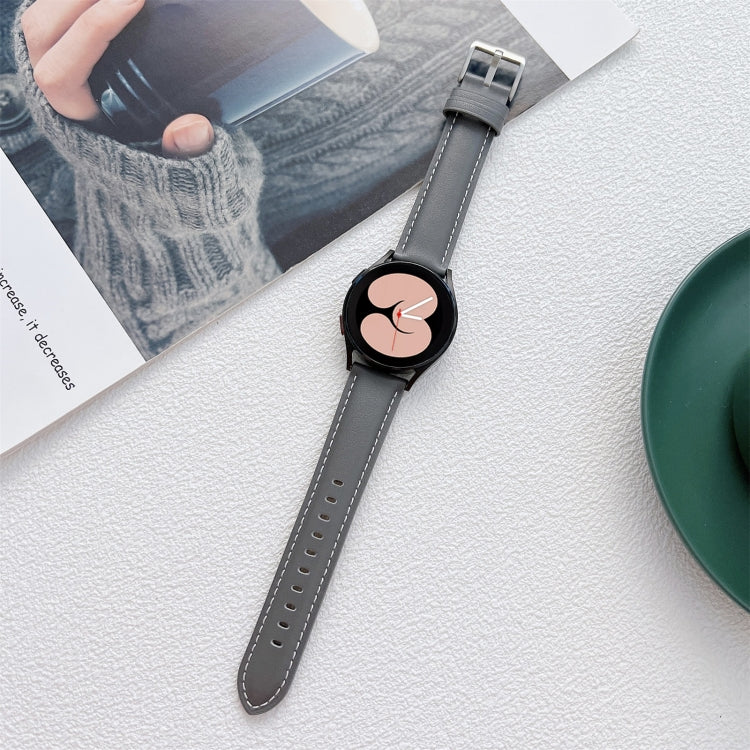 For Samsung Galaxy Watch4 40mm / 44mm Sewing Leather Strap Watch Band(Grey) by bashfashion