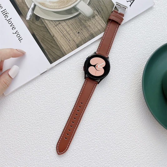 For Samsung Galaxy Watch4 40mm / 44mm Sewing Leather Strap Watch Band(Brown) by bashfashion