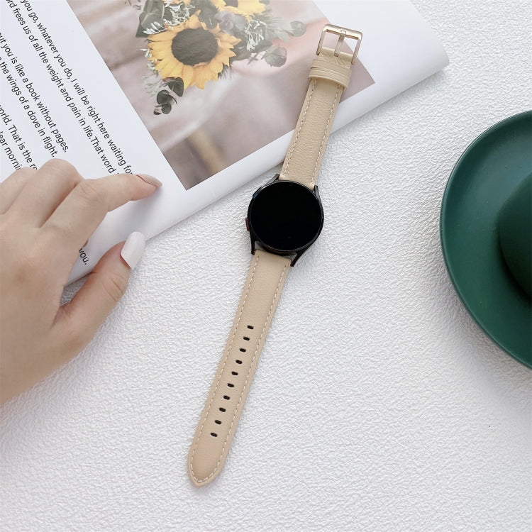For Samsung Galaxy Watch4 40mm / 44mm Sewing Leather Strap Watch Band(Apricot) by bashfashion