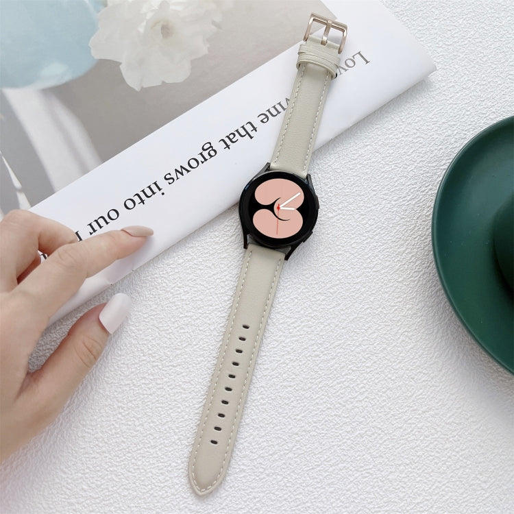 For Samsung Galaxy Watch4 40mm / 44mm Sewing Leather Strap Watch Band(Milky White) by bashfashion