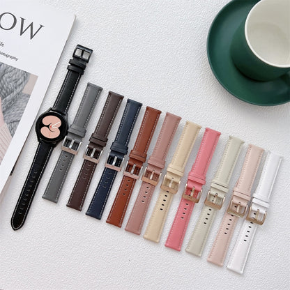 For Samsung Galaxy Watch4 40mm / 44mm Sewing Leather Strap Watch Band(Milky White) by bashfashion