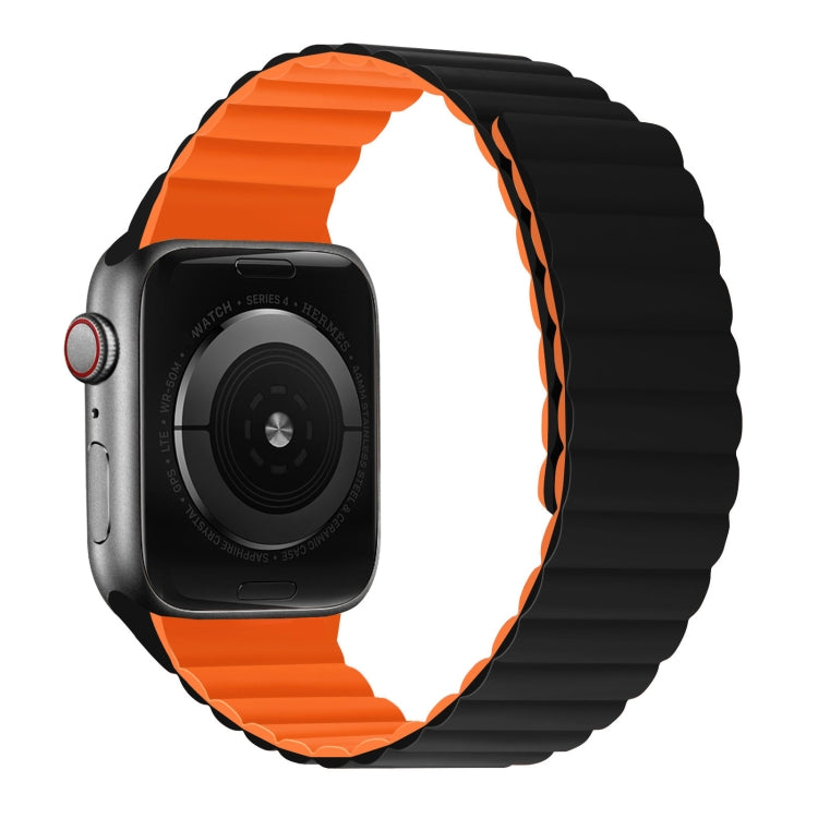 Silicone Magnetic Integrated Short Strap Watch Band For Apple Watch Series 9&8&7 41mm / SE 3&SE 2&6&SE&5&4 40mm / 3&2&1 38mm(Black Orange) by bashfashion