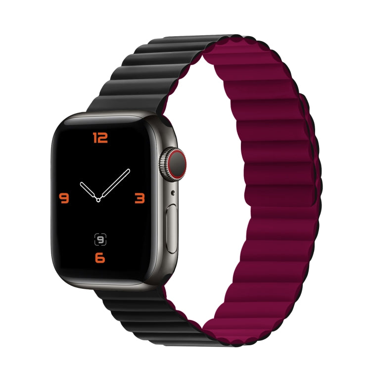 Silicone Magnetic Integrated Short Strap Watch Band For Apple Watch Series 8&7 45mm / SE 2&6&SE&5&4 44mm / 3&2&1 42mm(Black Wine Red) by bashfashion