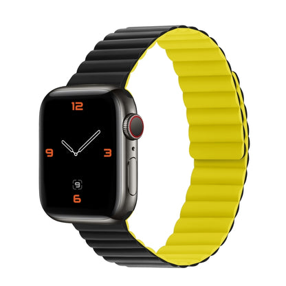Silicone Magnetic Integrated Long Strap Watch Band For Apple Watch Series 9&8&7 41mm / SE 3&SE 2&6&SE&5&4 40mm / 3&2&1 38mm(Black Yellow) by bashfashion