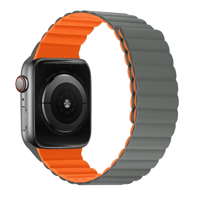 Silicone Magnetic Integrated Long Strap Watch Band For Apple Watch Series 9&8&7 41mm / SE 3&SE 2&6&SE&5&4 40mm / 3&2&1 38mm(Grey Orange) by bashfashion