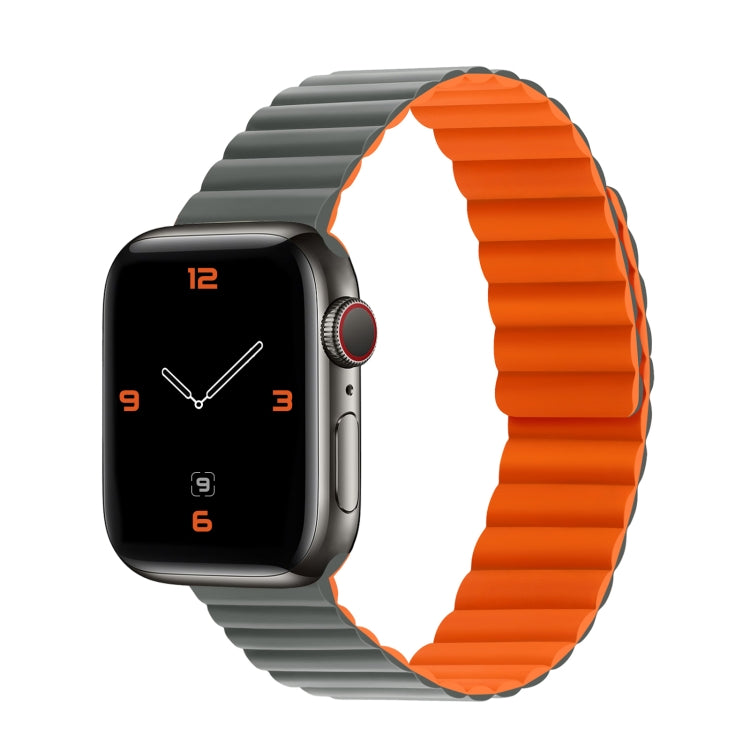 Silicone Magnetic Integrated Long Strap Watch Band For Apple Watch Series 9&8&7 41mm / SE 3&SE 2&6&SE&5&4 40mm / 3&2&1 38mm(Grey Orange) by bashfashion