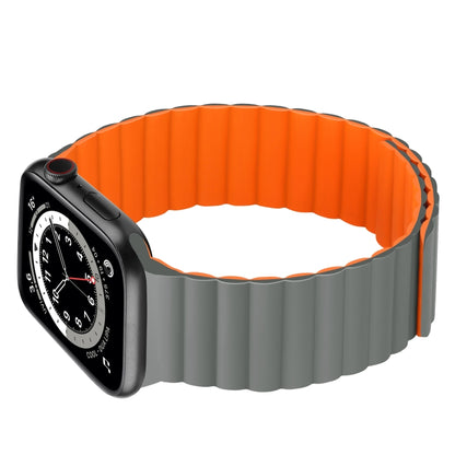 Silicone Magnetic Integrated Long Strap Watch Band For Apple Watch Series 9&8&7 41mm / SE 3&SE 2&6&SE&5&4 40mm / 3&2&1 38mm(Grey Orange) by bashfashion