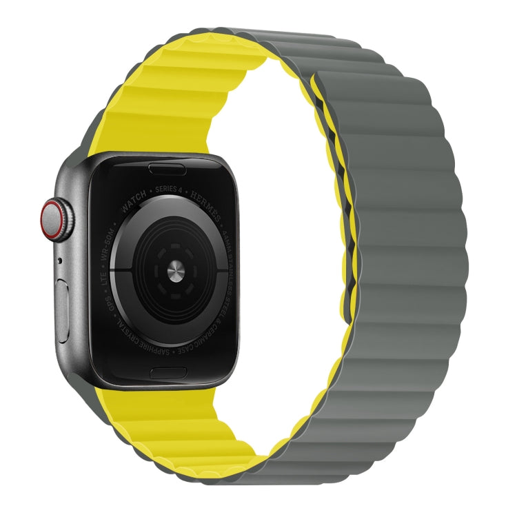 Silicone Magnetic Integrated Long Strap Watch Band For Apple Watch Series 9&8&7 41mm / SE 3&SE 2&6&SE&5&4 40mm / 3&2&1 38mm(Grey Yellow) by bashfashion
