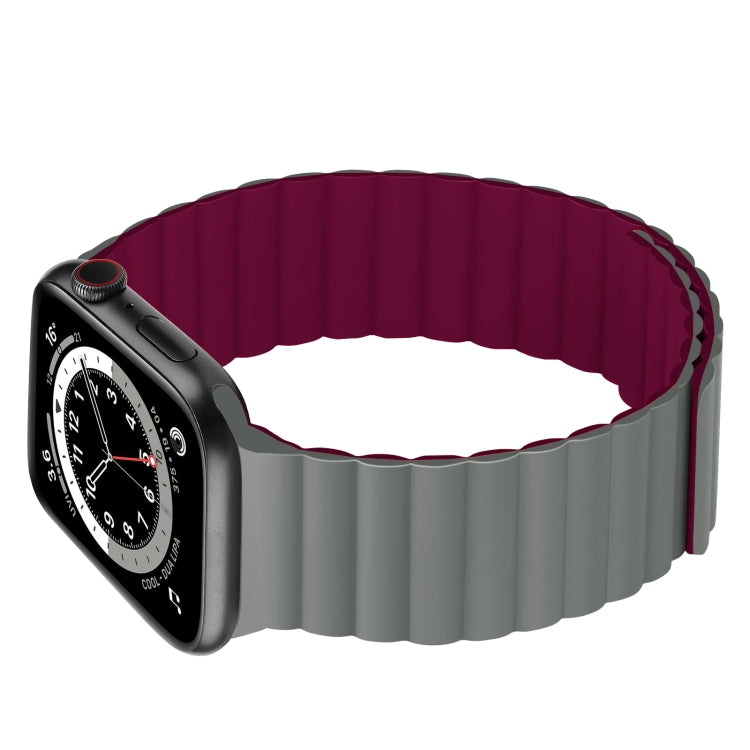 Silicone Magnetic Integrated Long Strap Watch Band For Apple Watch Series 9&8&7 41mm / SE 3&SE 2&6&SE&5&4 40mm / 3&2&1 38mm(Grey Wine Red) by bashfashion