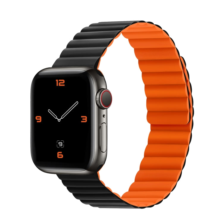 Silicone Magnetic Integrated Long Strap Watch Band For Apple Watch Series 8&7 45mm / SE 2&6&SE&5&4 44mm / 3&2&1 42mm(Black Orange) by bashfashion