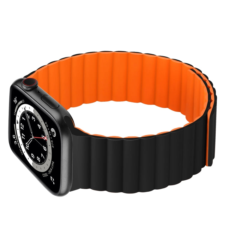 Silicone Magnetic Integrated Long Strap Watch Band For Apple Watch Series 8&7 45mm / SE 2&6&SE&5&4 44mm / 3&2&1 42mm(Black Orange) by bashfashion