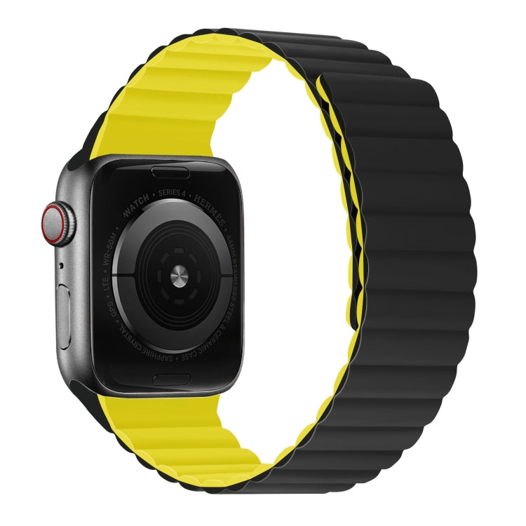 Silicone Magnetic Integrated Long Strap Watch Band For Apple Watch Series 8&7 45mm / SE 2&6&SE&5&4 44mm / 3&2&1 42mm(Black Yellow) by bashfashion