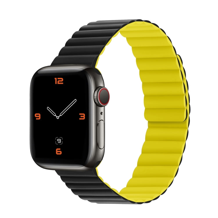 Silicone Magnetic Integrated Long Strap Watch Band For Apple Watch Series 8&7 45mm / SE 2&6&SE&5&4 44mm / 3&2&1 42mm(Black Yellow) by bashfashion