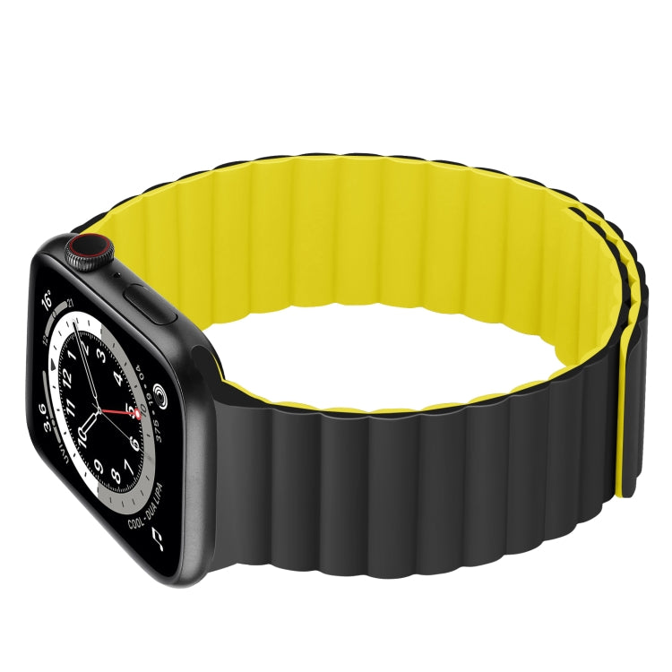 Silicone Magnetic Integrated Long Strap Watch Band For Apple Watch Series 8&7 45mm / SE 2&6&SE&5&4 44mm / 3&2&1 42mm(Black Yellow) by bashfashion