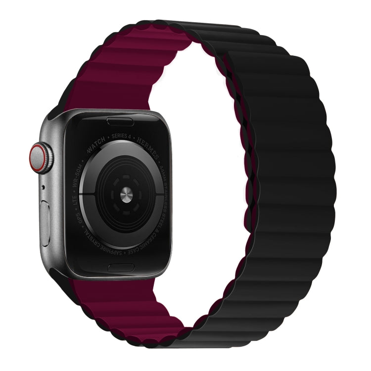 Silicone Magnetic Integrated Long Strap Watch Band For Apple Watch Series 8&7 45mm / SE 2&6&SE&5&4 44mm / 3&2&1 42mm(Black Wine Red) by bashfashion