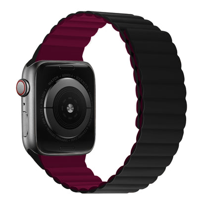 Silicone Magnetic Integrated Long Strap Watch Band For Apple Watch Series 8&7 45mm / SE 2&6&SE&5&4 44mm / 3&2&1 42mm(Black Wine Red) by bashfashion