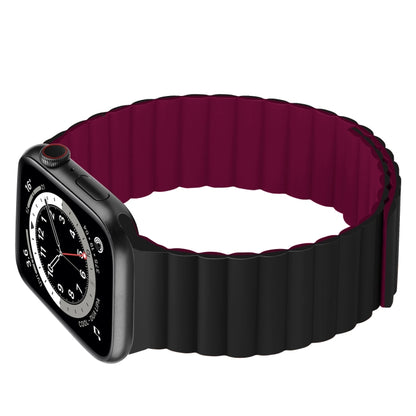 Silicone Magnetic Integrated Long Strap Watch Band For Apple Watch Series 8&7 45mm / SE 2&6&SE&5&4 44mm / 3&2&1 42mm(Black Wine Red) by bashfashion