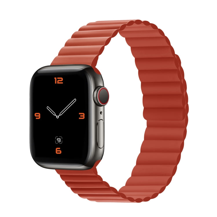 Silicone Magnetic Integrated Long Strap Watch Band For Apple Watch Series 8&7 45mm / SE 2&6&SE&5&4 44mm / 3&2&1 42mm(Red) by bashfashion