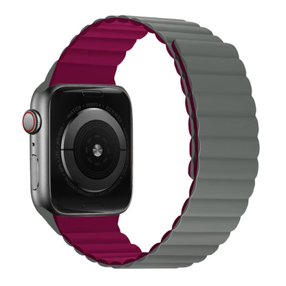 Silicone Magnetic Integrated Long Strap Watch Band For Apple Watch Series 8&7 45mm / SE 2&6&SE&5&4 44mm / 3&2&1 42mm(Grey Wine Red) by bashfashion