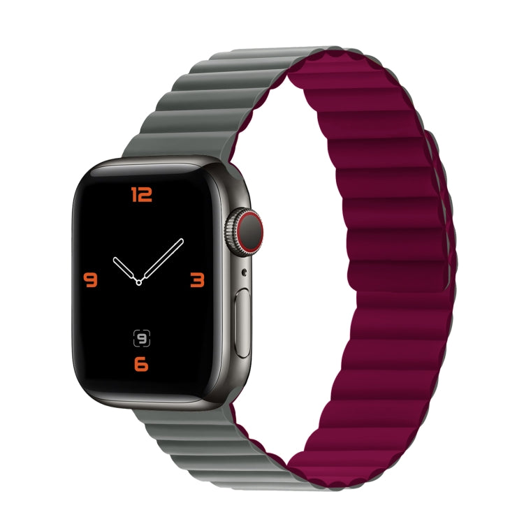 Silicone Magnetic Integrated Long Strap Watch Band For Apple Watch Series 8&7 45mm / SE 2&6&SE&5&4 44mm / 3&2&1 42mm(Grey Wine Red) by bashfashion