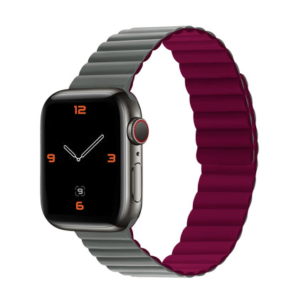 Silicone Magnetic Integrated Long Strap Watch Band For Apple Watch Series 8&7 45mm / SE 2&6&SE&5&4 44mm / 3&2&1 42mm(Grey Wine Red) by bashfashion