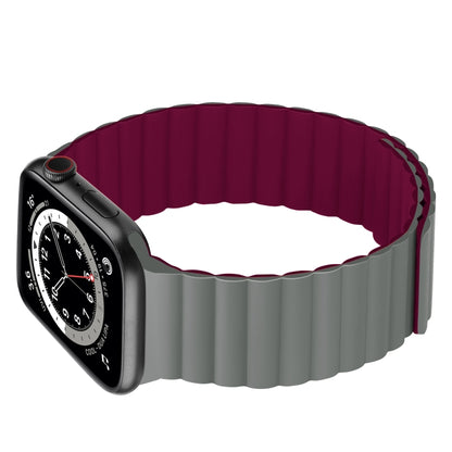 Silicone Magnetic Integrated Long Strap Watch Band For Apple Watch Series 8&7 45mm / SE 2&6&SE&5&4 44mm / 3&2&1 42mm(Grey Wine Red) by bashfashion