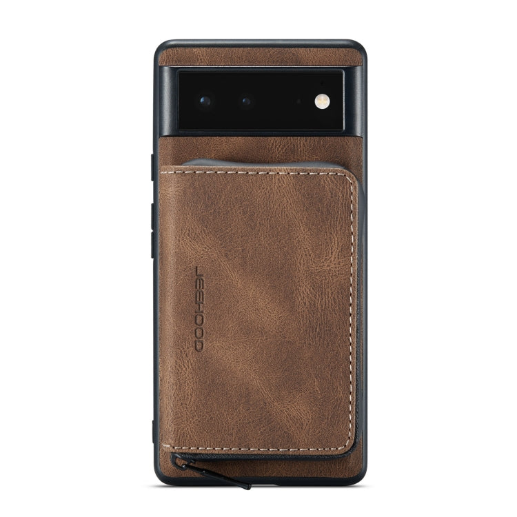 For Google Pixel 6 Pro JEEHOOD Magnetic Zipper Horizontal Flip Phone Leather Case(Brown) by JEEHOOD