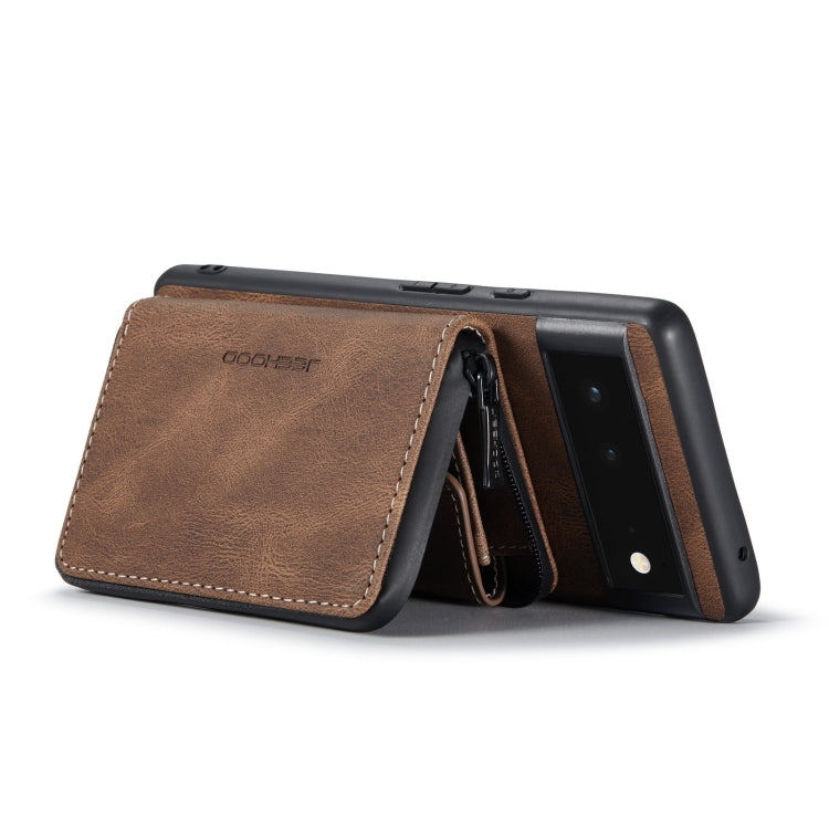 For Google Pixel 6 Pro JEEHOOD Magnetic Zipper Horizontal Flip Phone Leather Case(Brown) by JEEHOOD