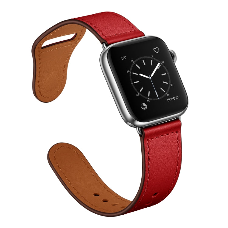 Leather Watch Band For Apple Watch Ultra 49mm&Watch Ultra 2 49mm / Series 9&8&7 45mm / SE 3&SE 2&6&SE&5&4 44mm / 3&2&1 42mm(Dark Red Stitch Pattern + Silver Buckle) by bashfashion