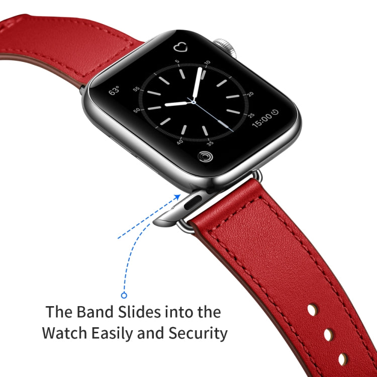 Leather Watch Band For Apple Watch Ultra 49mm&Watch Ultra 2 49mm / Series 9&8&7 45mm / SE 3&SE 2&6&SE&5&4 44mm / 3&2&1 42mm(Dark Red Stitch Pattern + Silver Buckle) by bashfashion
